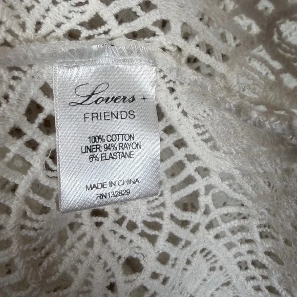 Lovers + Friends Crochet Maxi Dress Cream Sleeveless Scoop Neck Beach Cover Up L